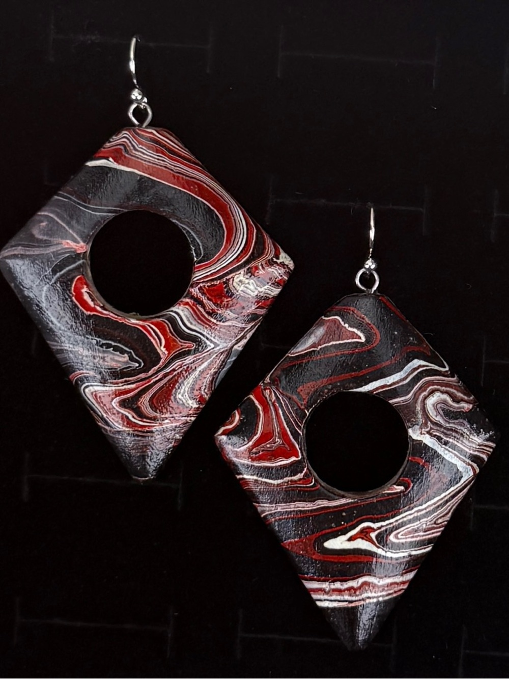 Oversized Wood Pierced Dangle Earrings Abstract Geometric Wearable Art